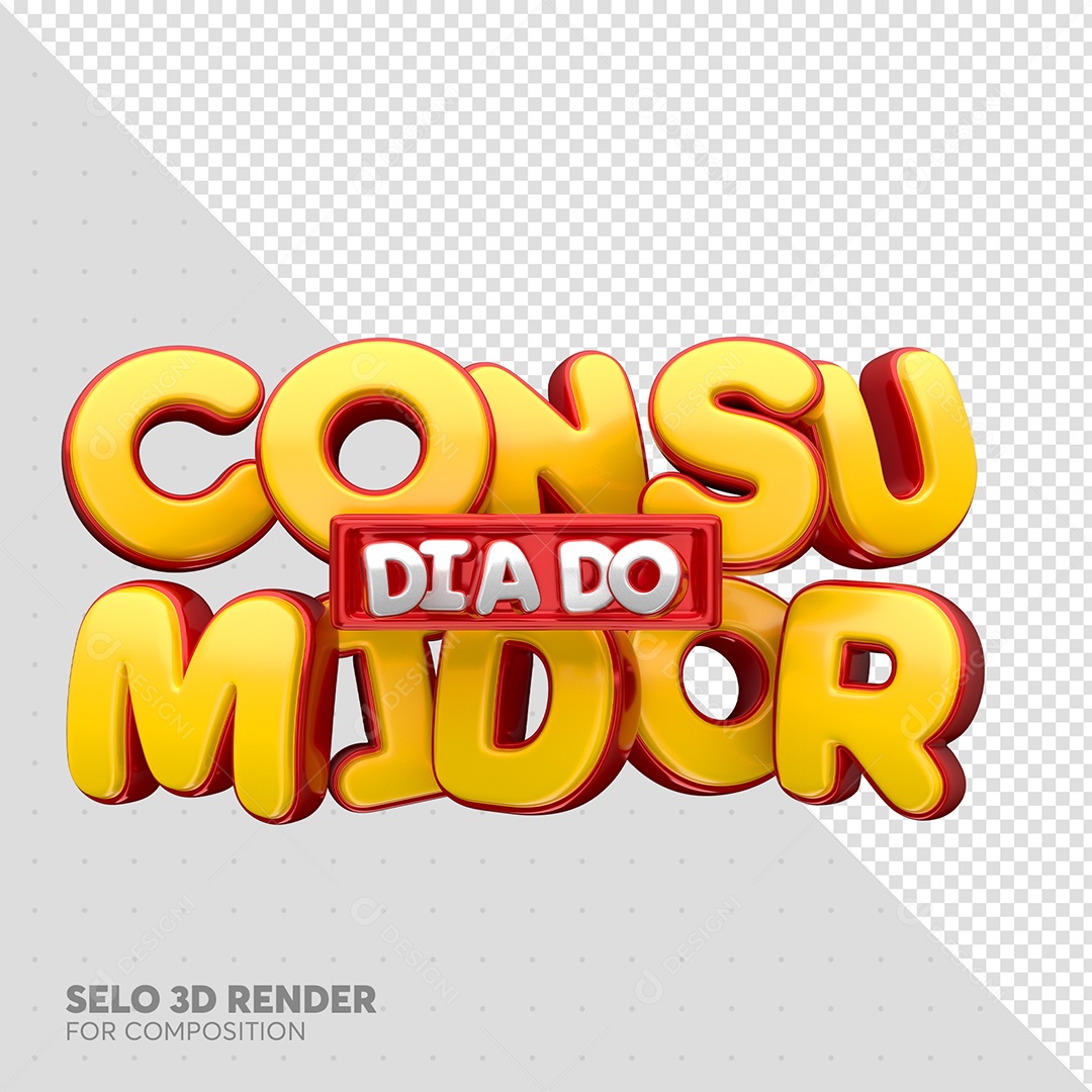 Dia Do Consumidor Selo 3D Amarelo e Vermelho para Composição PSD