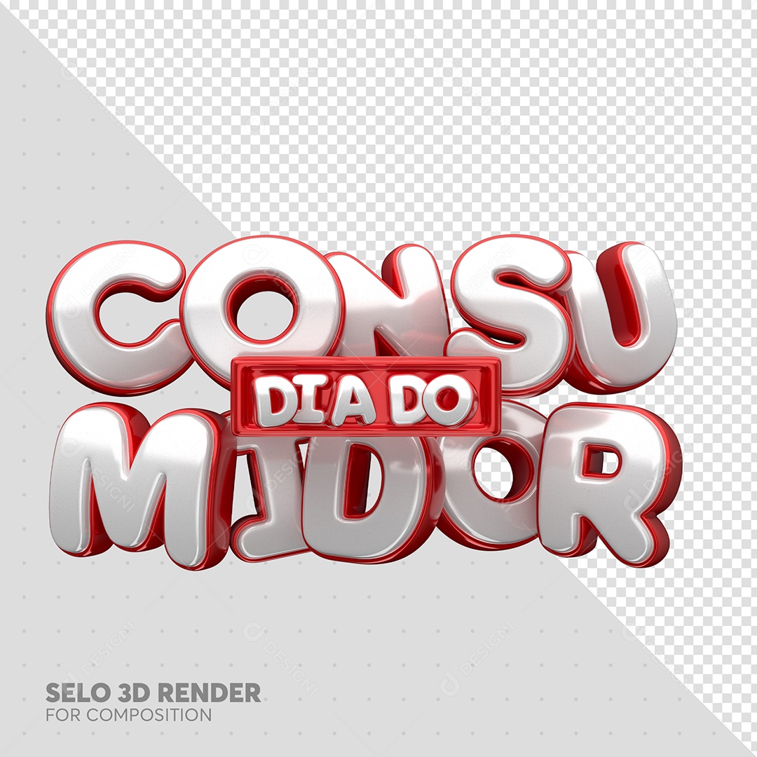 Dia Do Consumidor Selo 3D Cinza e Vermelho para Composição PSD