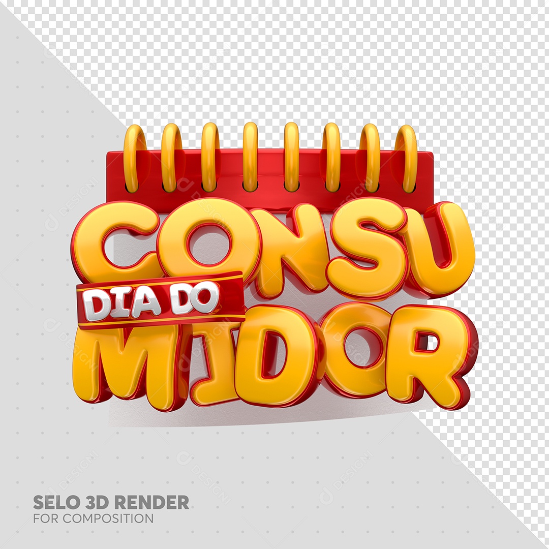 Dia Do Consumidor Selo 3D Vermelho e Amarelo para Composição PSD
