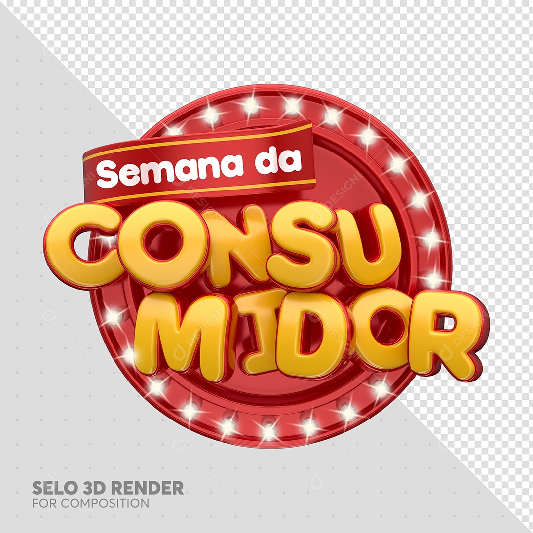 Semana da Consumidor Selo 3D Vermelho e Branco Amarelo para Composição PSD