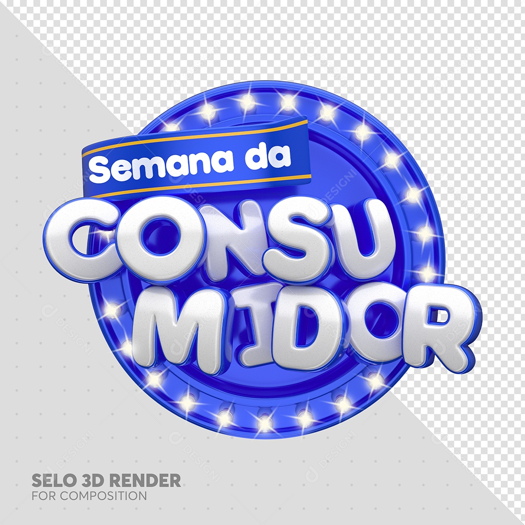 Semana da Consumidor Selo 3D Azul e Branco para Composição PSD