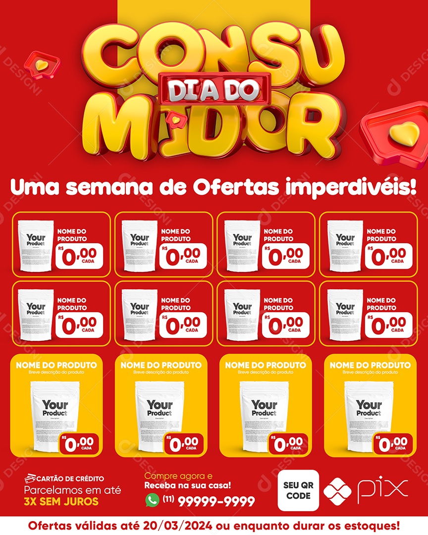 Dia Do Consumidor Encarte Supermercado Uma semana de ofertas Social Media PSD Editável