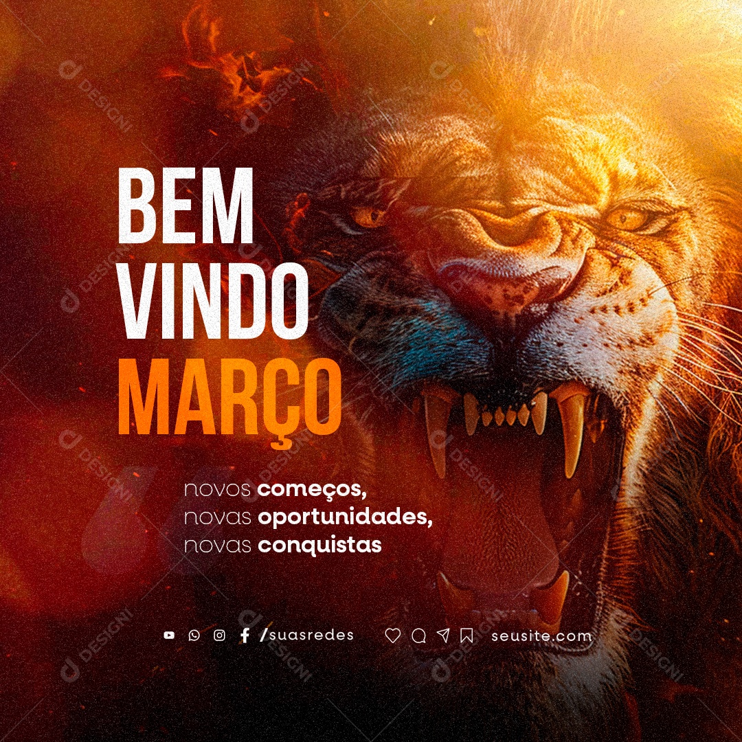 Bem Vindo Março novos começos novas oportunidades novas conquistas Social Media PSD Editável