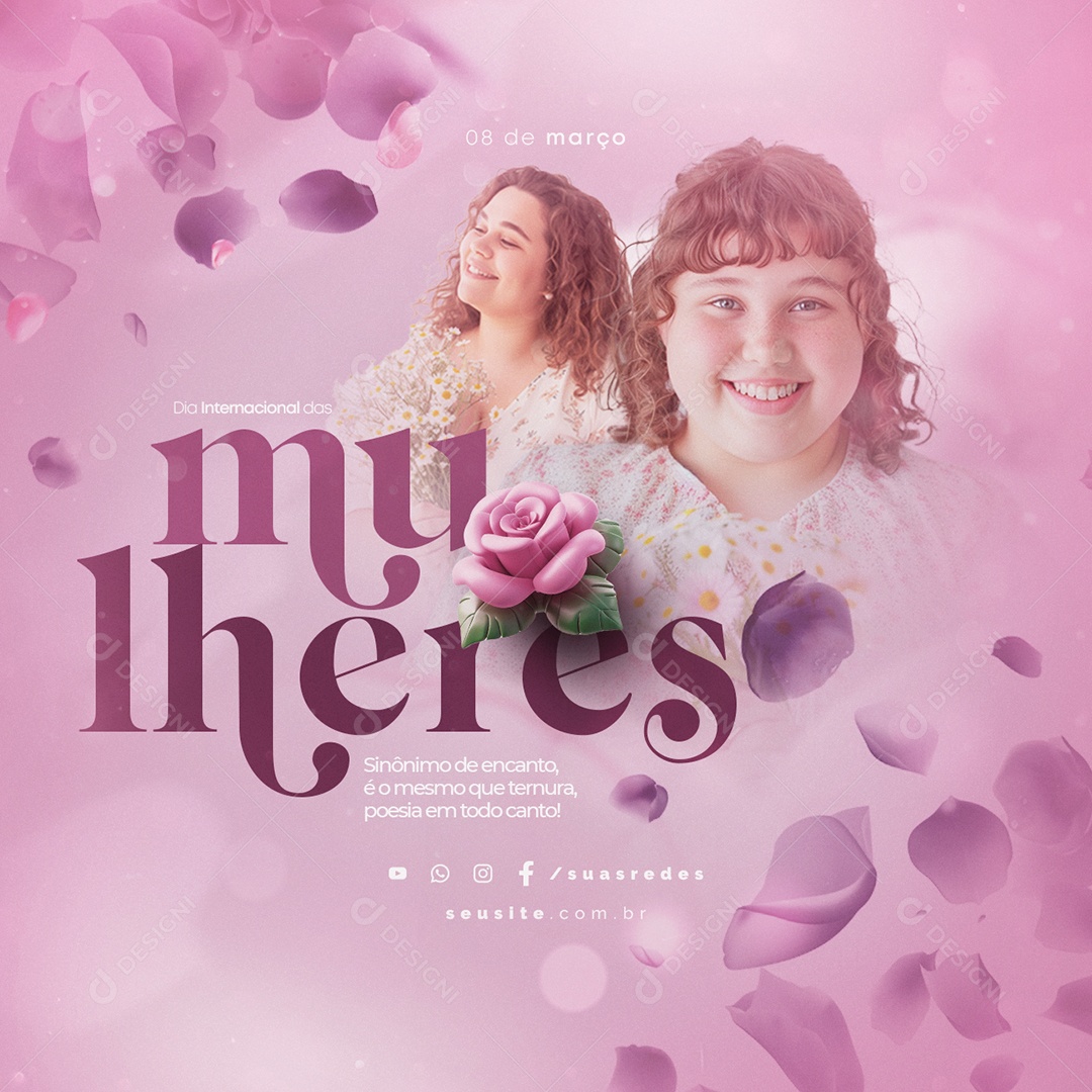 Dia Internacional das Mulheres 08 de março Sinônimo de encanto Social Media PSD Editável