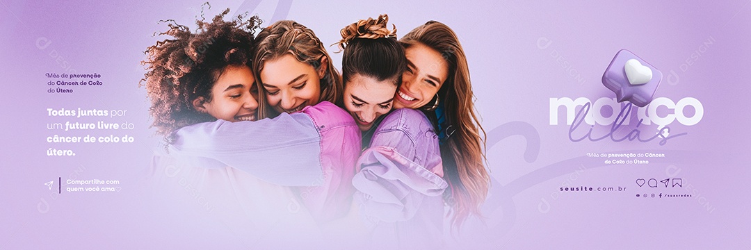 Março Lilás Carrossel Todas juntas por um futuro livre Social Media PSD Editável