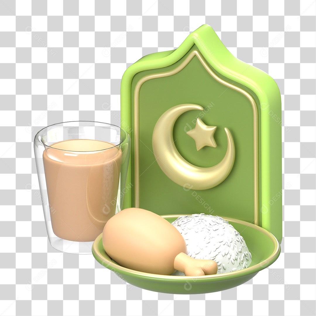 Ícone 3D Ilustração Islâmico do Ramadã PNG Transparente