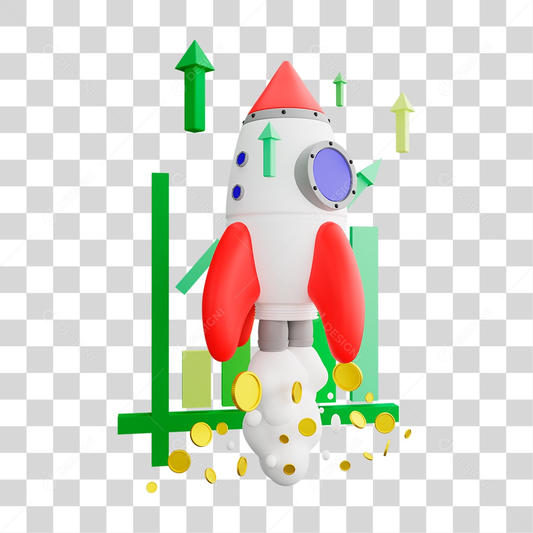 Elemento 3D Lançamento de Foguete PNG Transparente