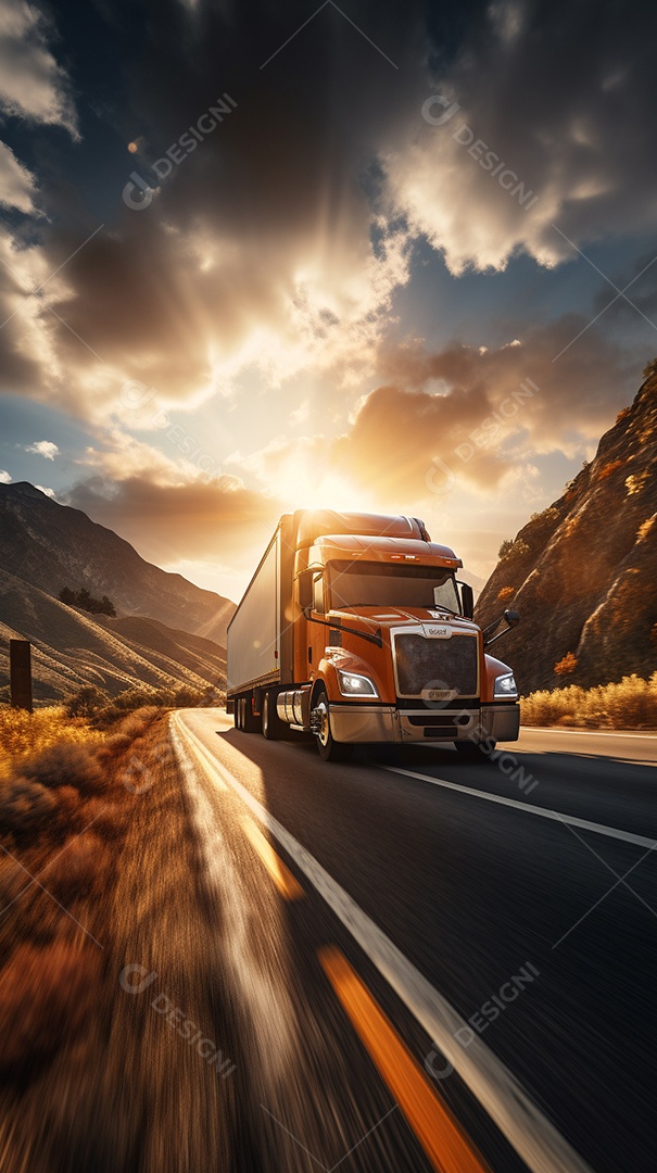Retrato realista caminhão sobre estrada