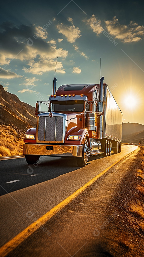 Retrato realista caminhão sobre estrada