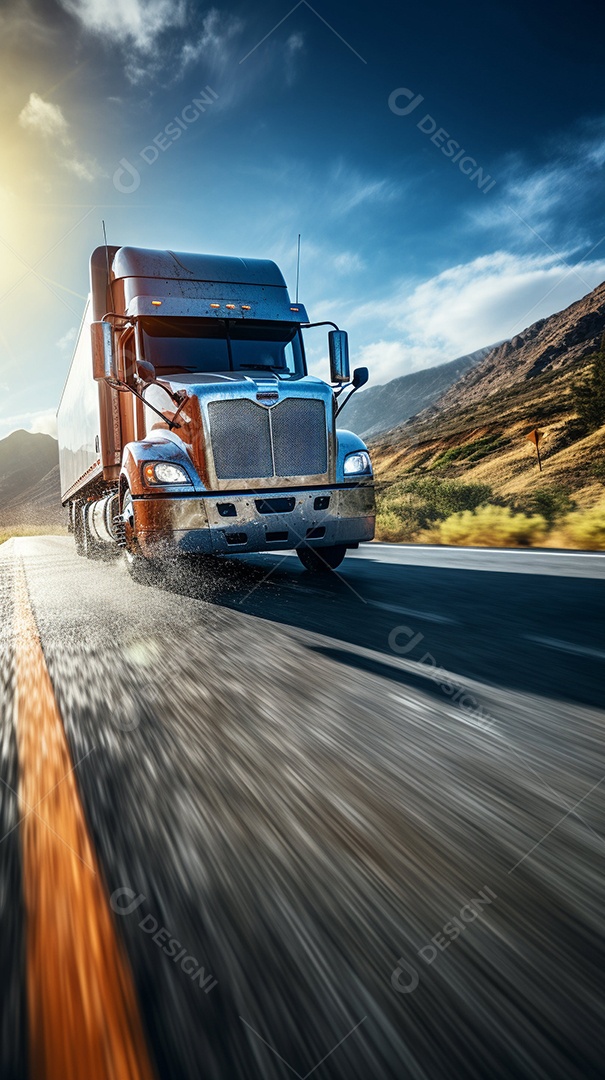 Retrato realista caminhão sobre estrada