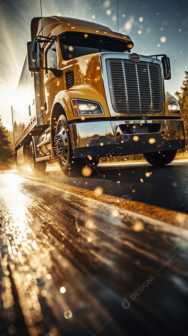 Retrato realista caminhão sobre estrada