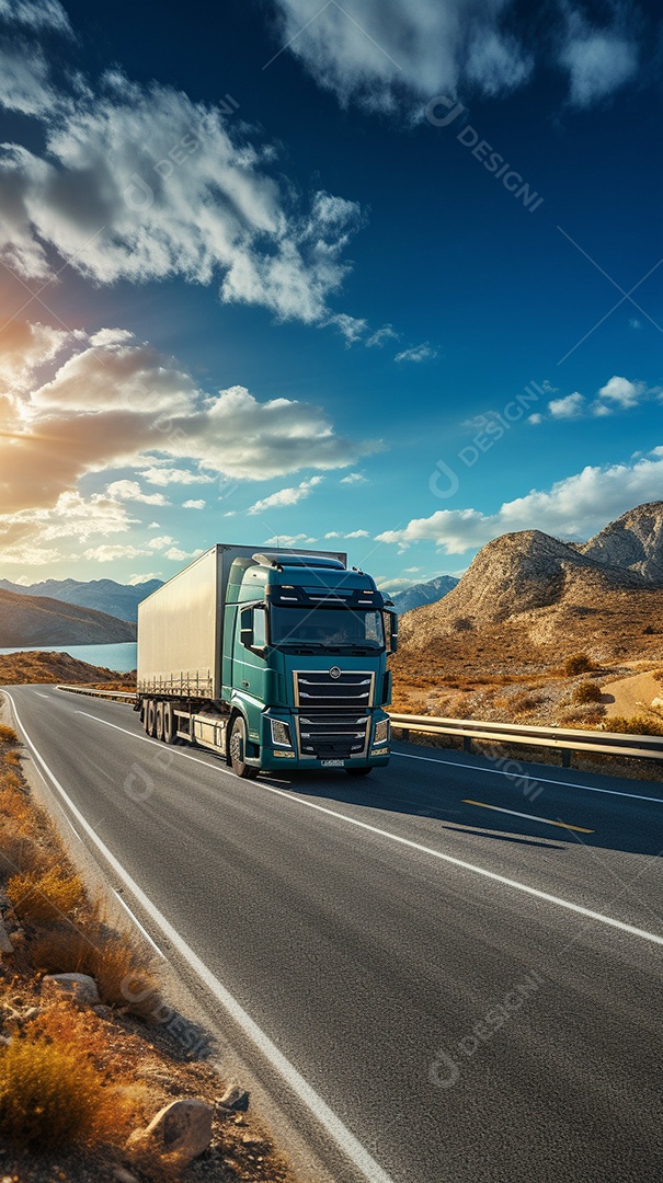 Retrato realista caminhão sobre estrada