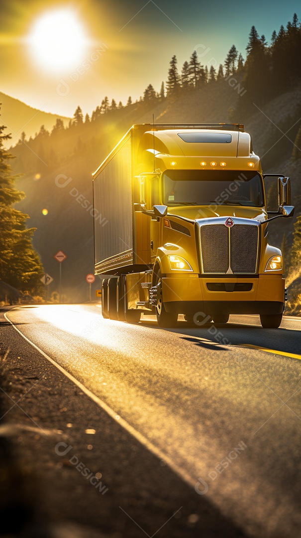 Retrato realista caminhão sobre estrada