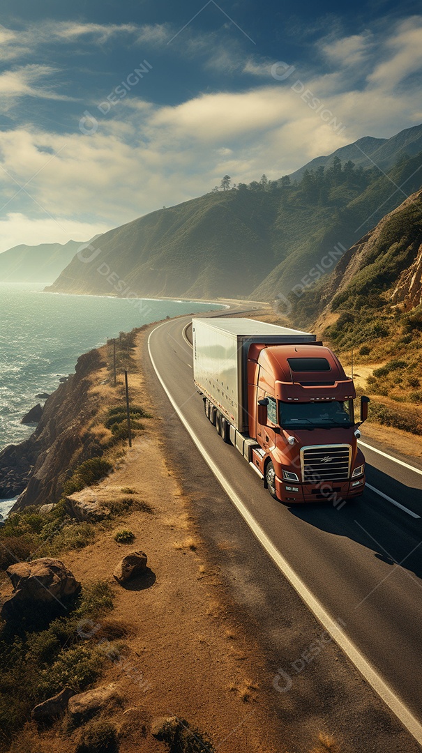 Retrato realista caminhão sobre estrada