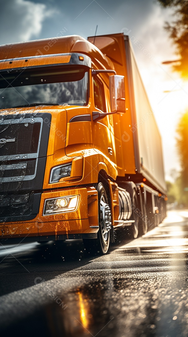 Retrato realista caminhão sobre estrada