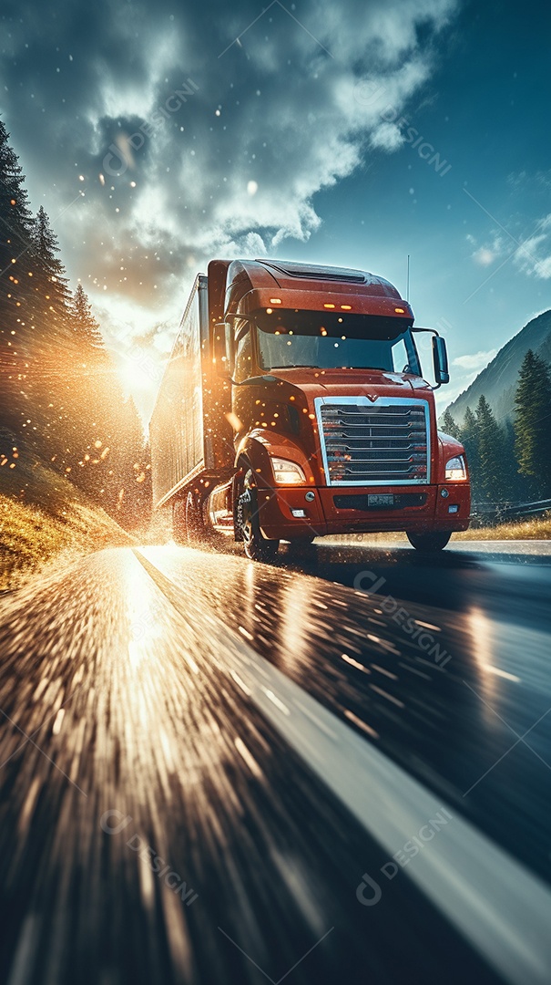 Retrato realista caminhão sobre estrada