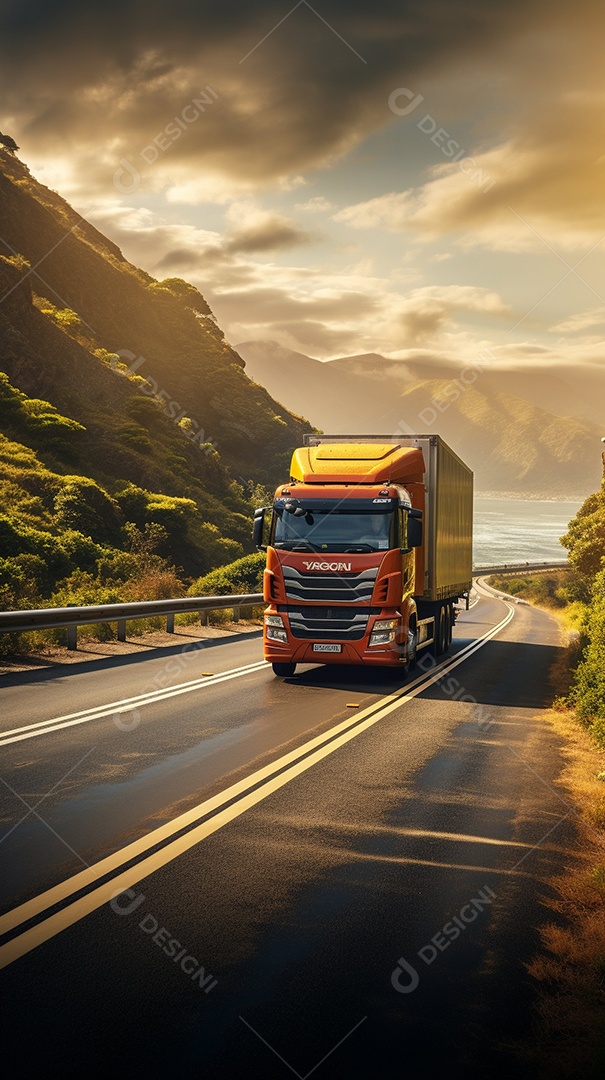 Retrato realista caminhão sobre estrada