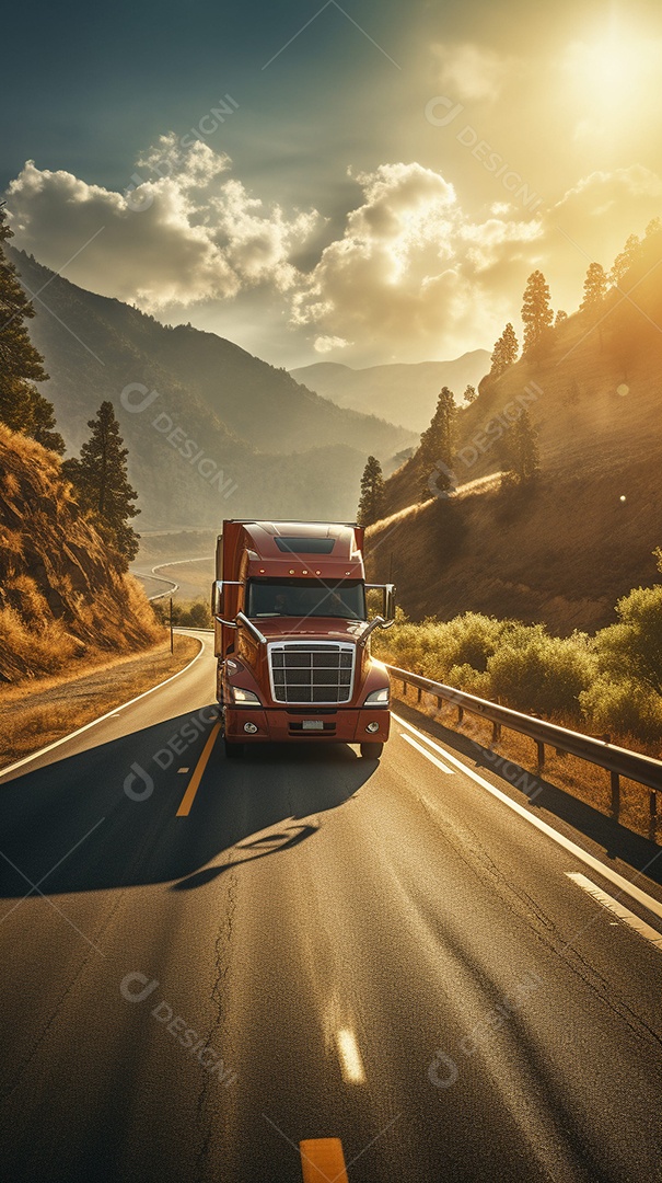 Retrato realista caminhão sobre estrada