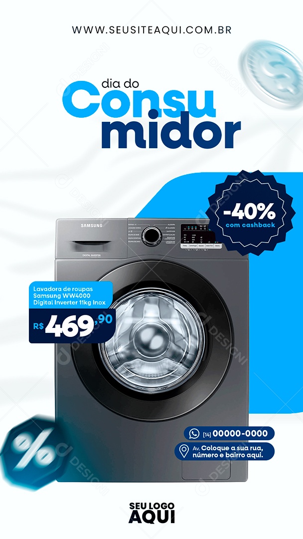Story Dia Do Consumidor Lavadora de Roupas Samsung Social Media PSD Editável