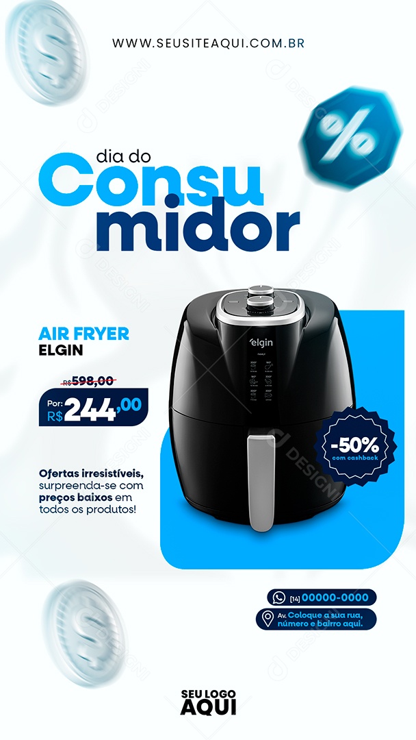 Story Dia Do Consumidor 15 de Março Air Fryer Elgin Social Media PSD Editável