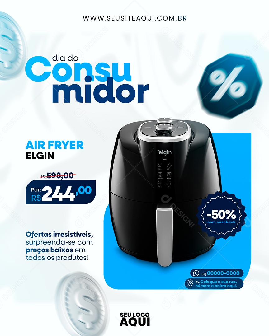Dia Do Consumidor 15 de Março Air Fryer Elgin Social Media PSD Editável