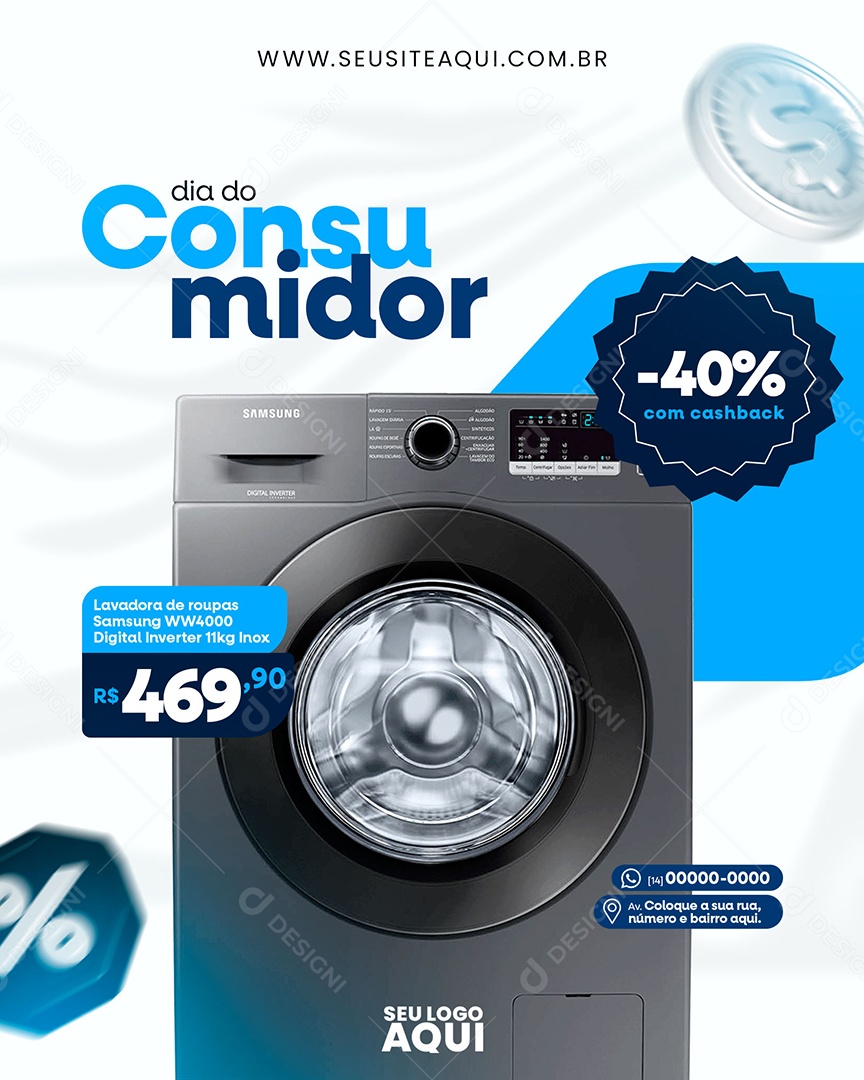 Dia Do Consumidor Lavadora de Roupas Samsung Social Media PSD Editável