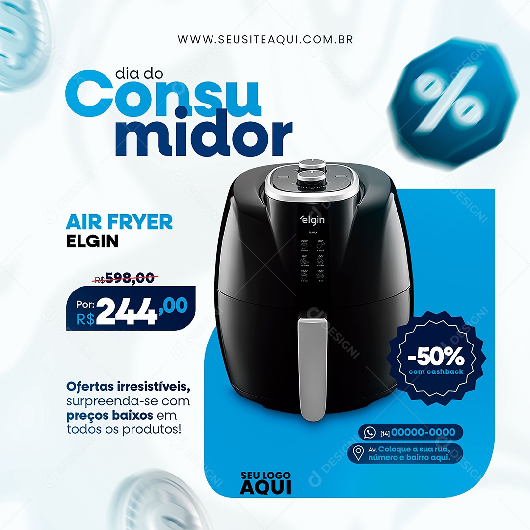 Feed Dia Do Consumidor 15 de Março Air Fryer Elgin Social Media PSD Editável