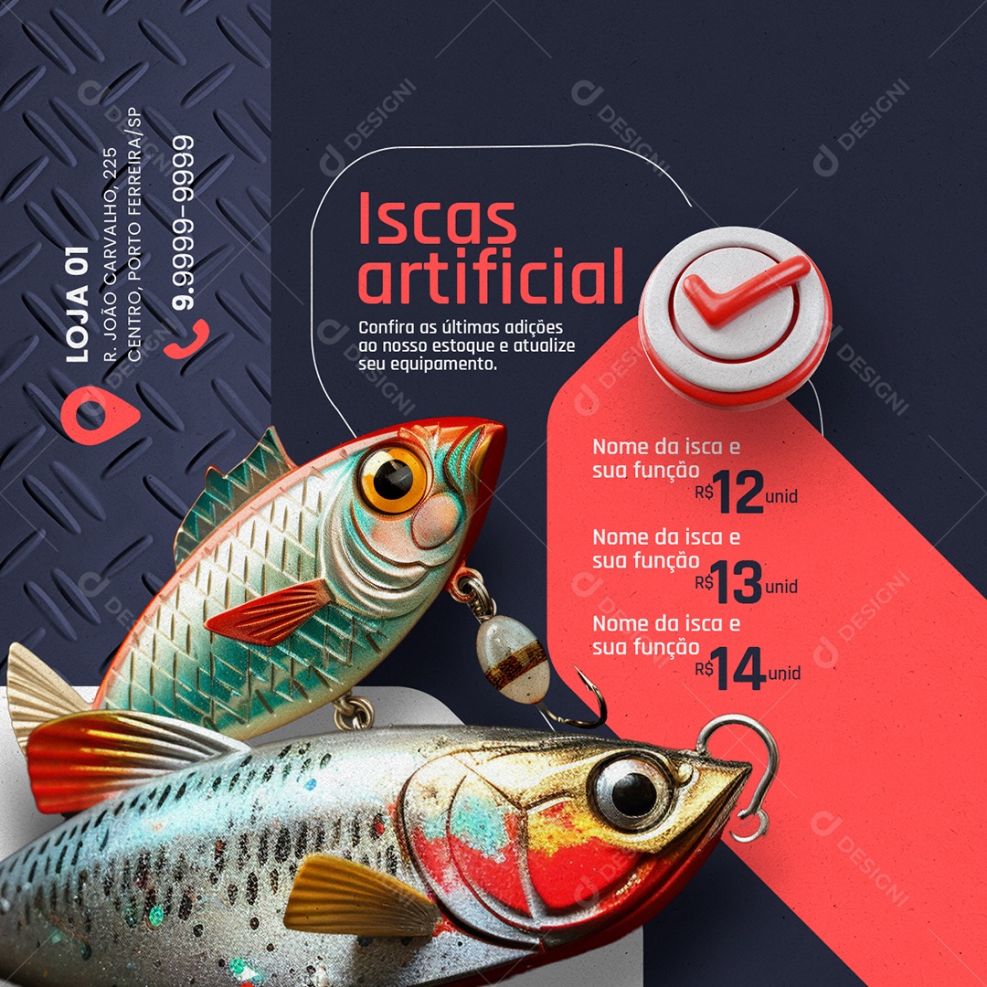 Caça e Pesca Iscas artificial Social Media PSD Editável