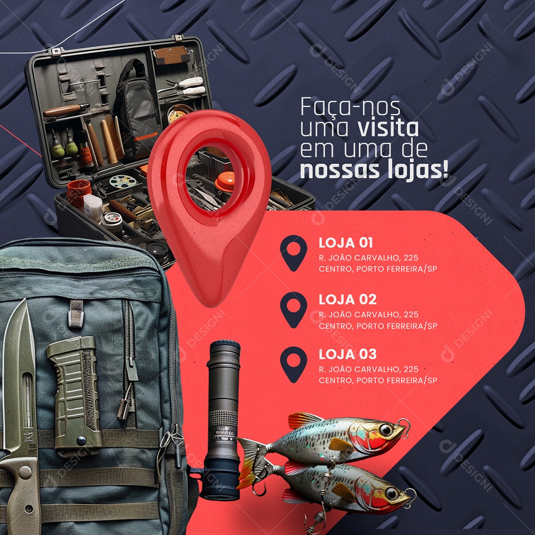 Caça e Pesca Faça nos uma visita em uma de nossas lojas Social Media PSD Editável