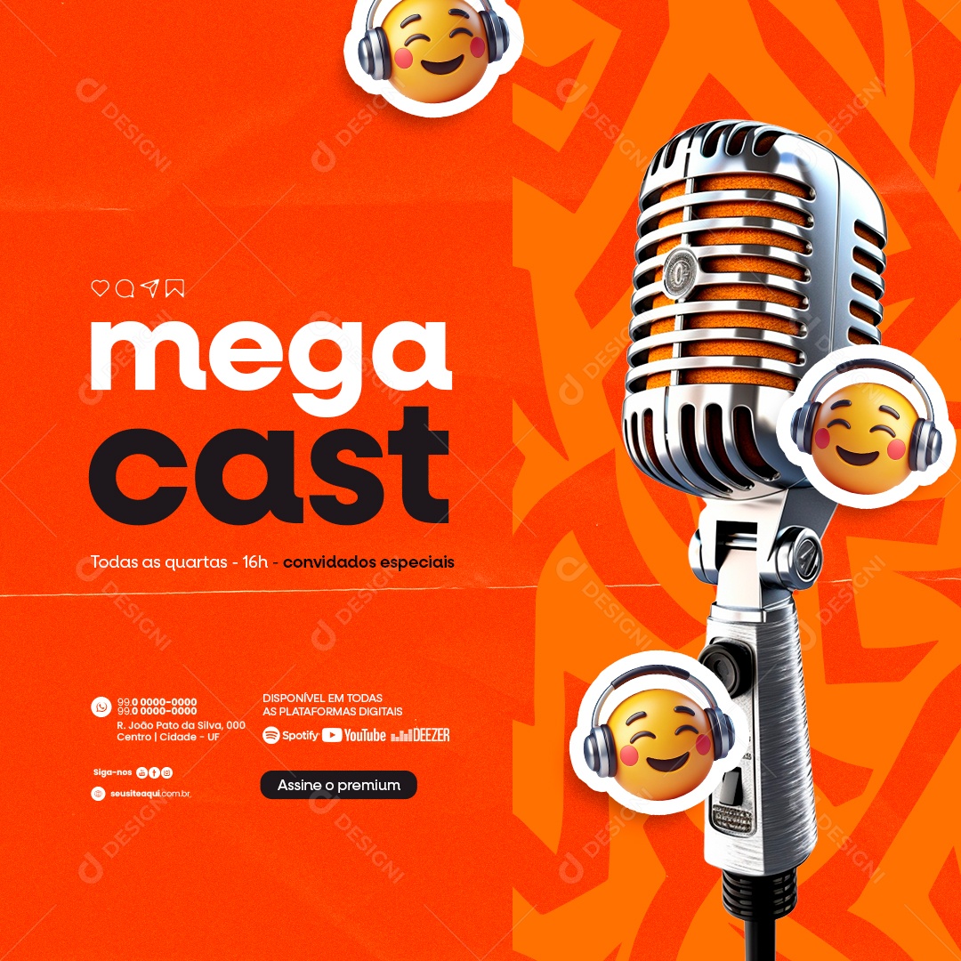 Podcast mega cast convidados especiais Social Media PSD Editável