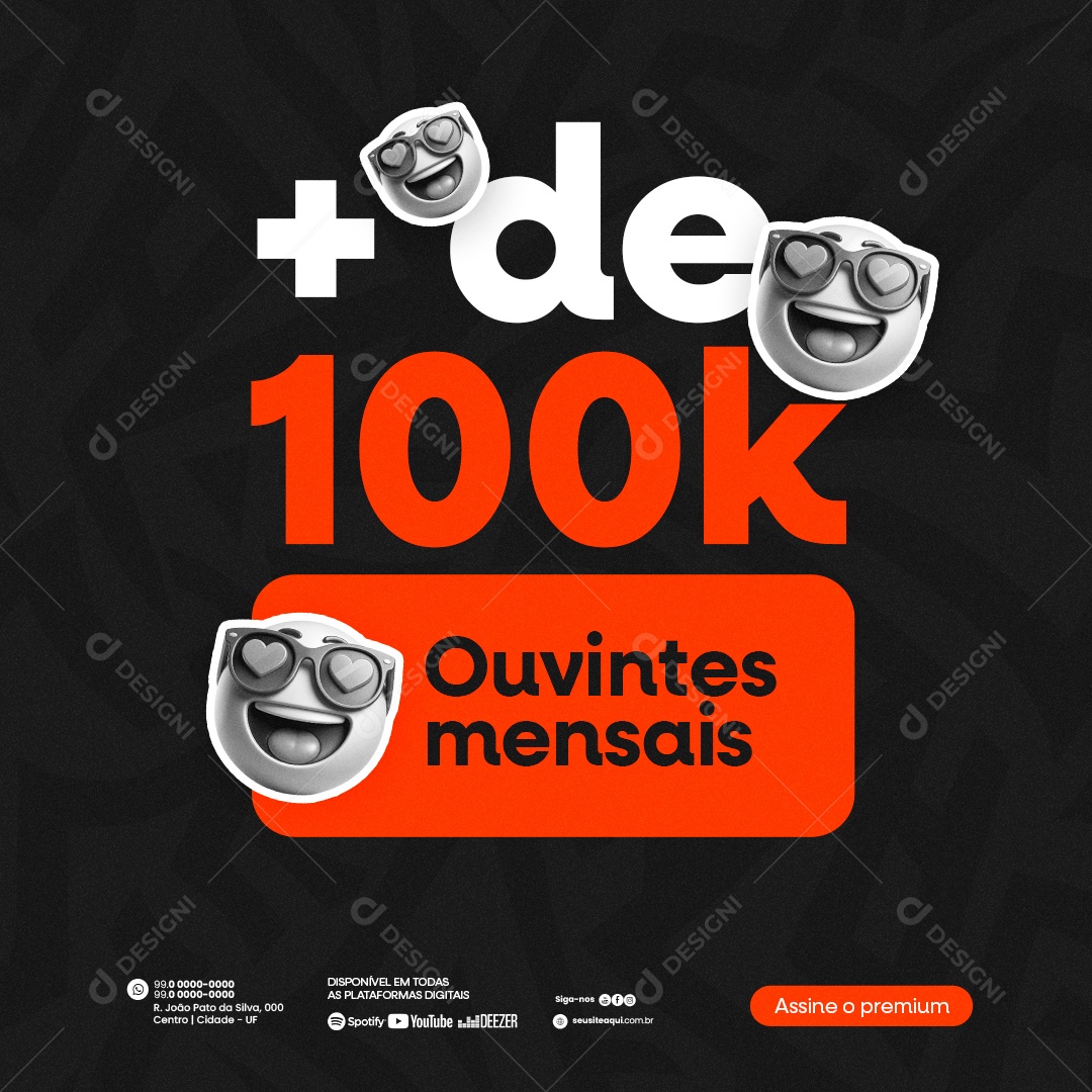 Podcast de 100k Ouvintes mensais Social Media PSD Editável