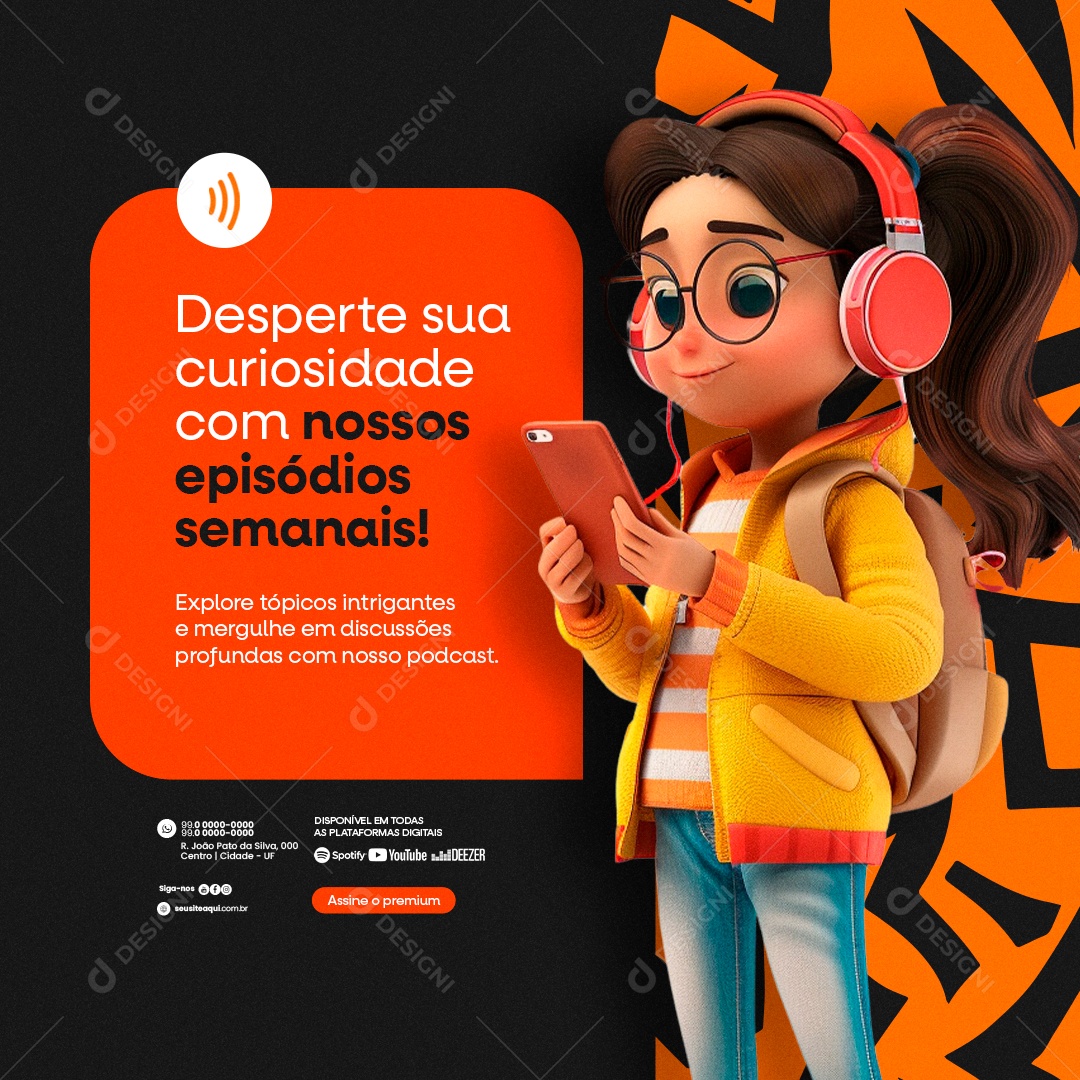 Podcast Desperte sua curiosidade com nossos episódios Social Media PSD Editável