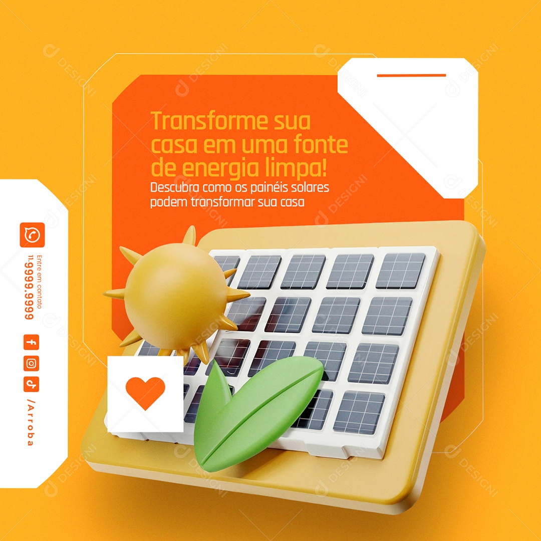 Energia Solar Transforme sua casa em uma fonte de energia limpa Social Media PSD Editável