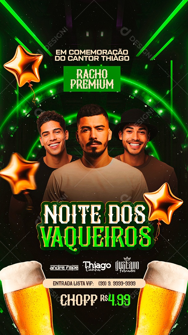 Story Flyer Racho Premium Noite dos Vaqueiros Andre Filipe Thiago Cunha Gustavo Fernades Social Media PSD Editável