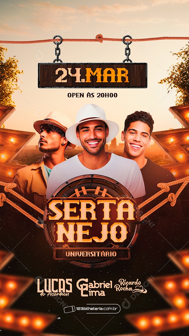 Flyer Sertanejo Universitário Lucas do Acordeon Gabriel Lima Ricardo Rocha Social Media PSD Editável
