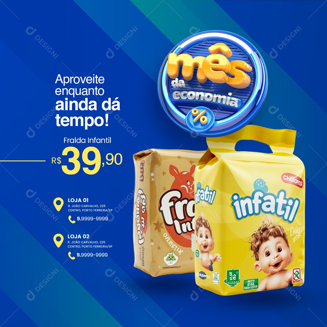 Mês da economia Farmácia Fralda Infantil Social Media PSD Editável