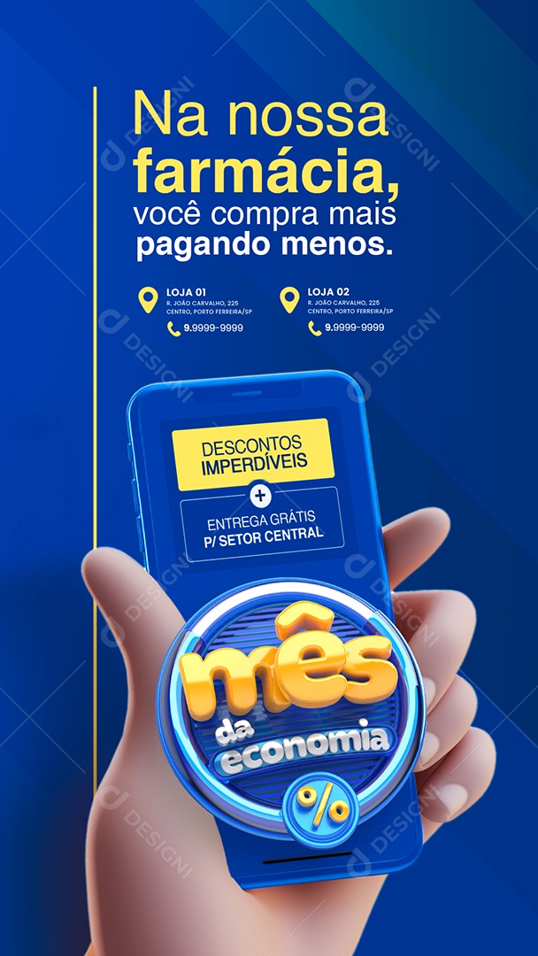 Story Mês da economia Na nossa Farmácia Descontos Imperdíveis Social Media PSD Editável