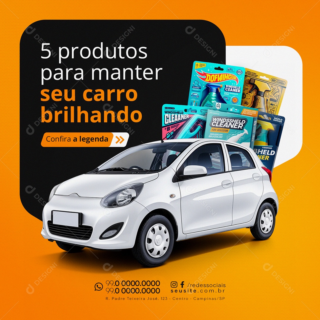 Lava Jato 5 produtos para manter seu carro brilhando Confira a legenda Social Media PSD Editável