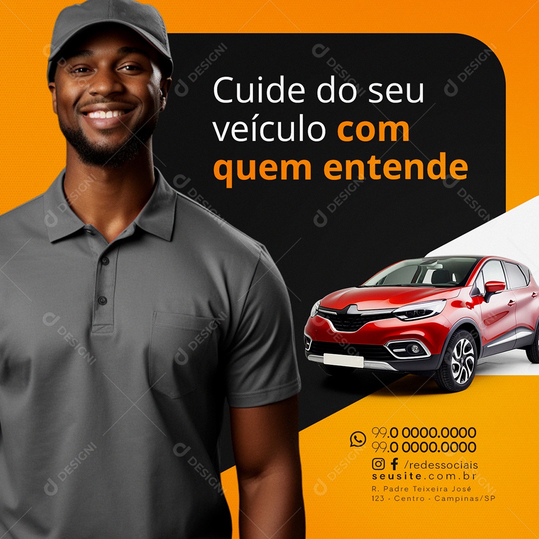 Lava Jato Cuide do seu veículo com quem entende Social Media PSD Editável