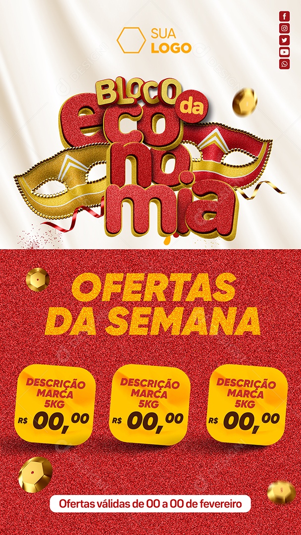 Story Bloco da Economia Supermercado Ofertas da Semana produtos Social Media PSD Editável