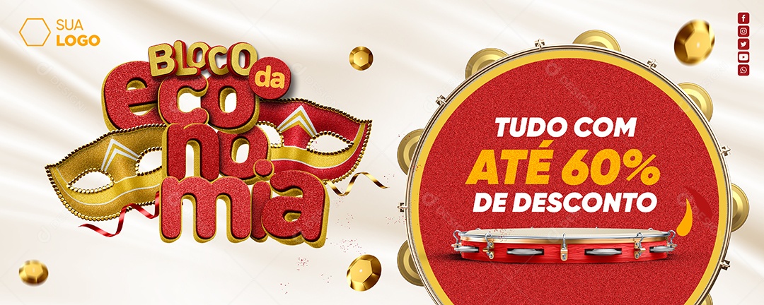 Banner Bloco da Economia Supermercado Tudo com Até 60% de Desconto Social Media PSD Editável