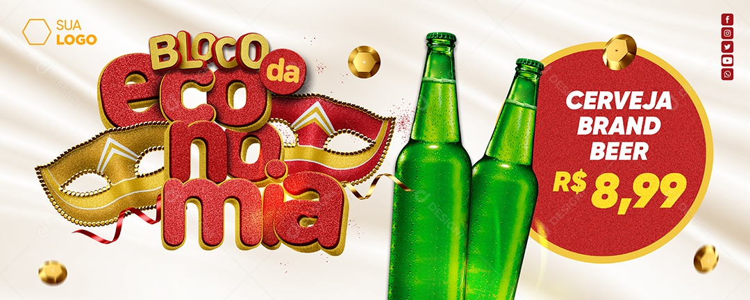 Banner Bloco Da Economia Supermercado Cerveja brand Social Media PSD Editável