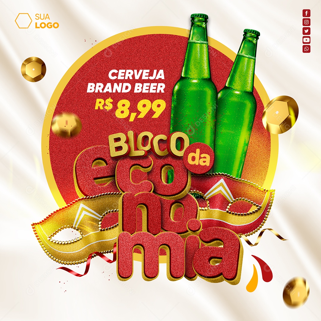 Bloco Da Economia Supermercado Cerveja brand Social Media PSD Editável