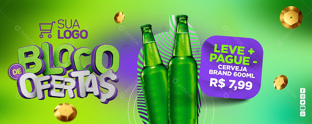 Banner Bloco De Ofertas Supermercado Cerveja Leve mais Pague menos Social Media PSD Editável