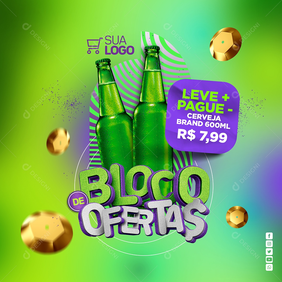 Bloco De Ofertas Supermercado Cerveja Leve mais Pague menos Social Media PSD Editável