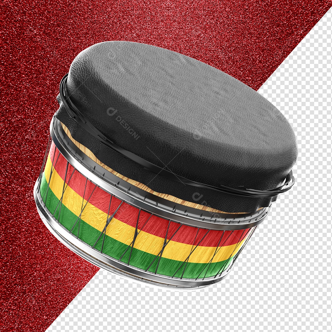 Tambor Colorido de Carnaval Elemento 3D para Composição PSD