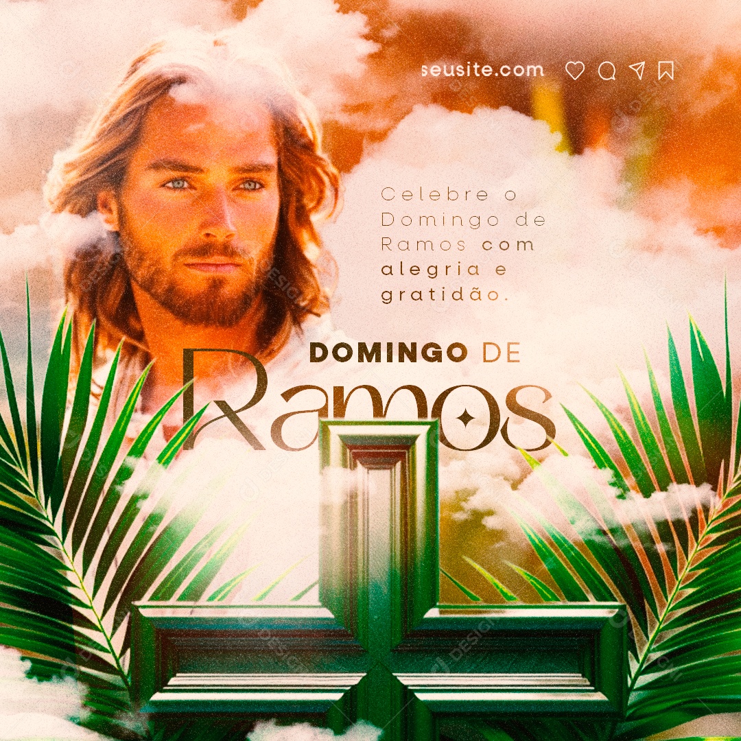 Domingo de Ramos Celebre com alegria e gratidão Social Media PSD Editável