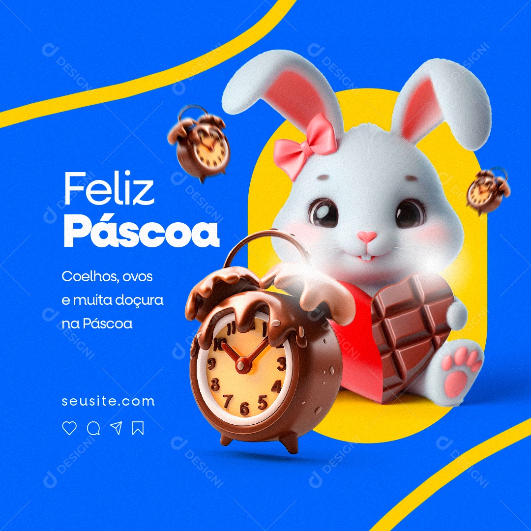 Feliz Páscoa Coelhos ovos e muita doçura na Páscoa Social Media PSD Editável