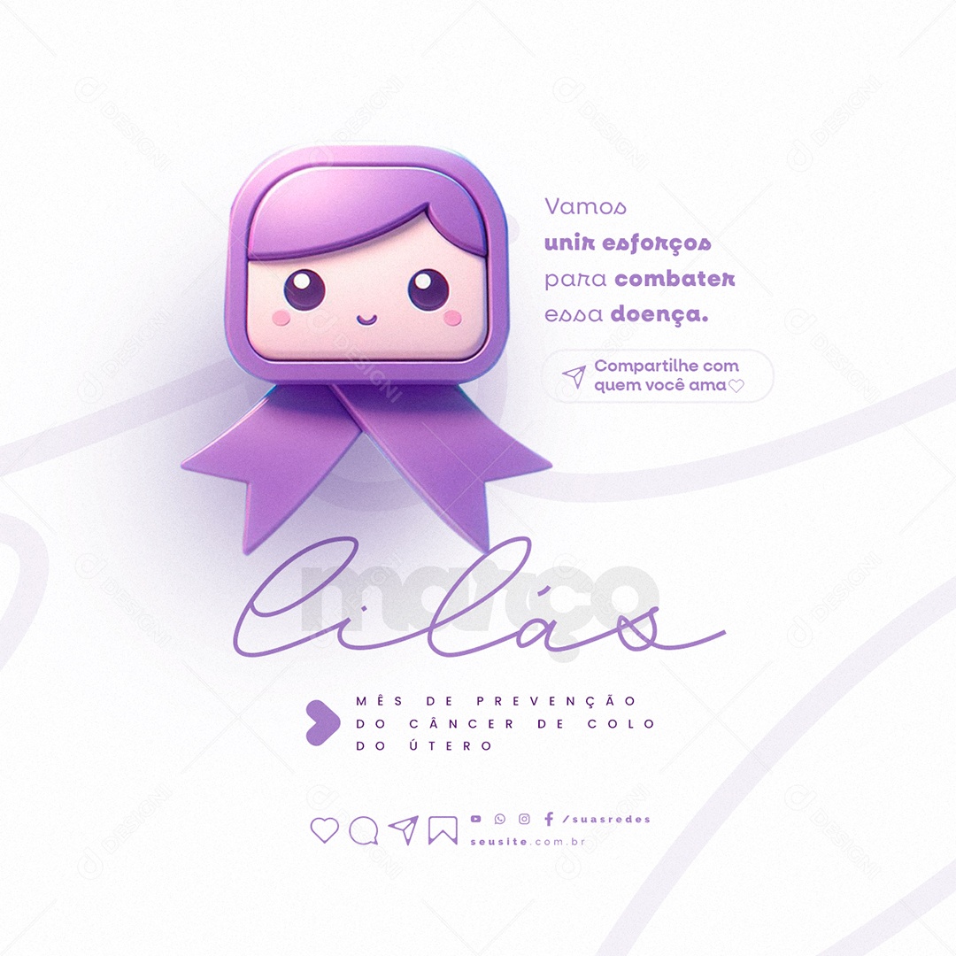 Março Lilás Vamos unir esforços para combater essa doença Social Media PSD Editável