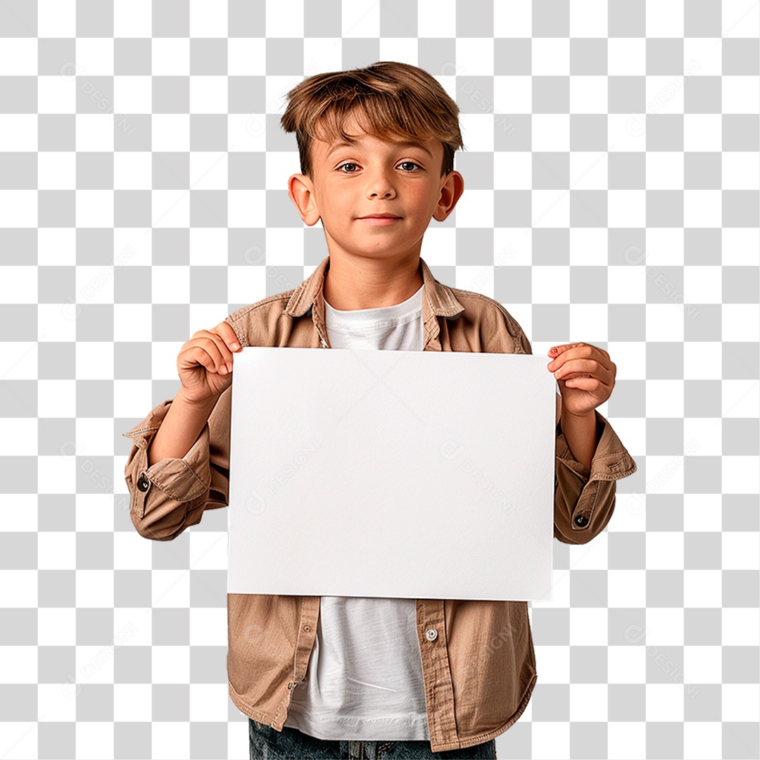 Garoto Segurando Cartaz PNG Transparente